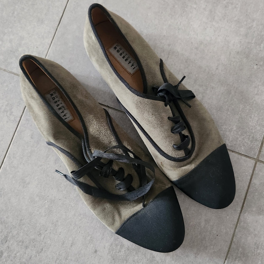 Fratelli Rossetti Women's Black and Tan/Olive Flat Oxfords Size IT 40